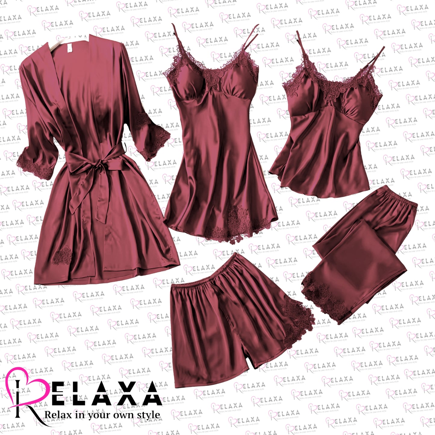 Relaxa Premium Branded Quality 5 Piece Silky Nighty Set