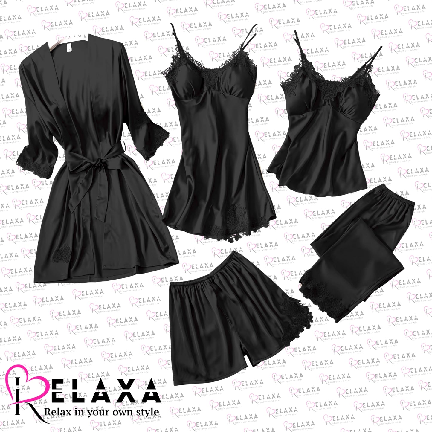 Relaxa Premium Branded Quality 5 Piece Silky Nighty Set