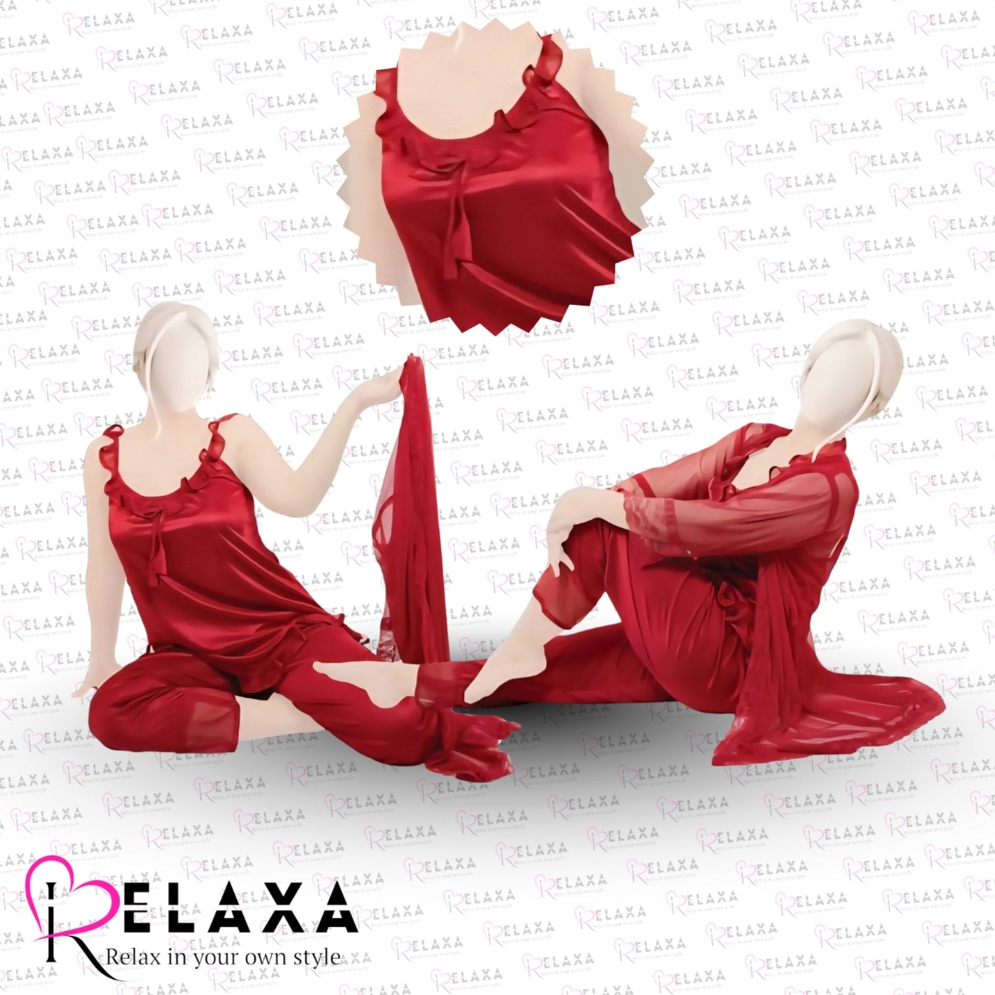 Relaxa 3pc Premium Nighty With Net Gown