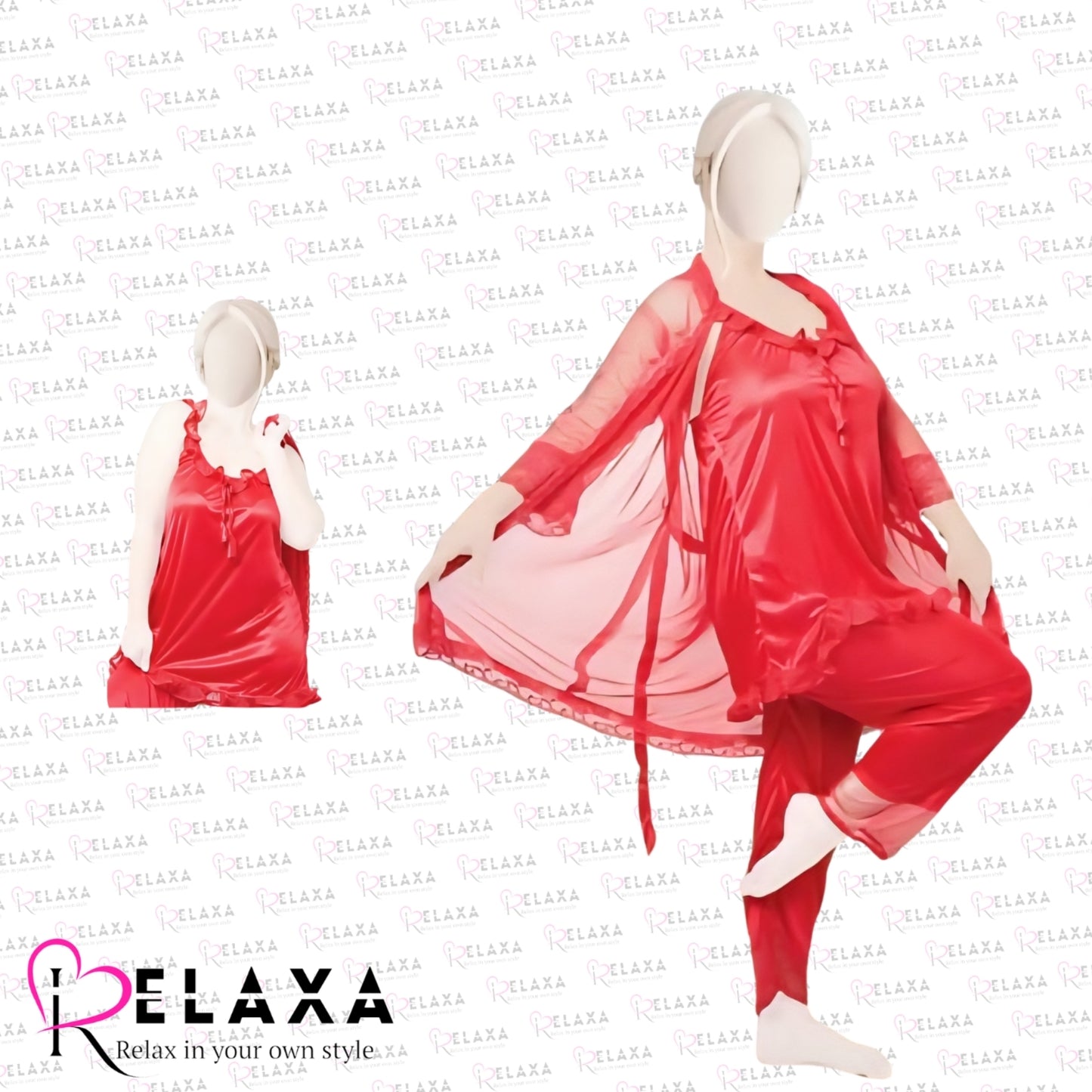 Relaxa 3pc Premium Nighty With Net Gown