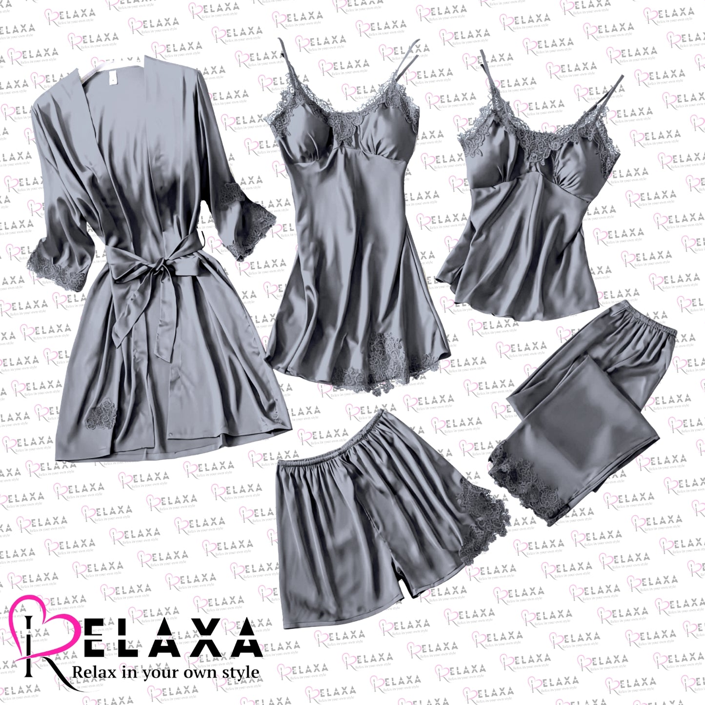 Relaxa Premium Branded Quality 5 Piece Silky Nighty Set