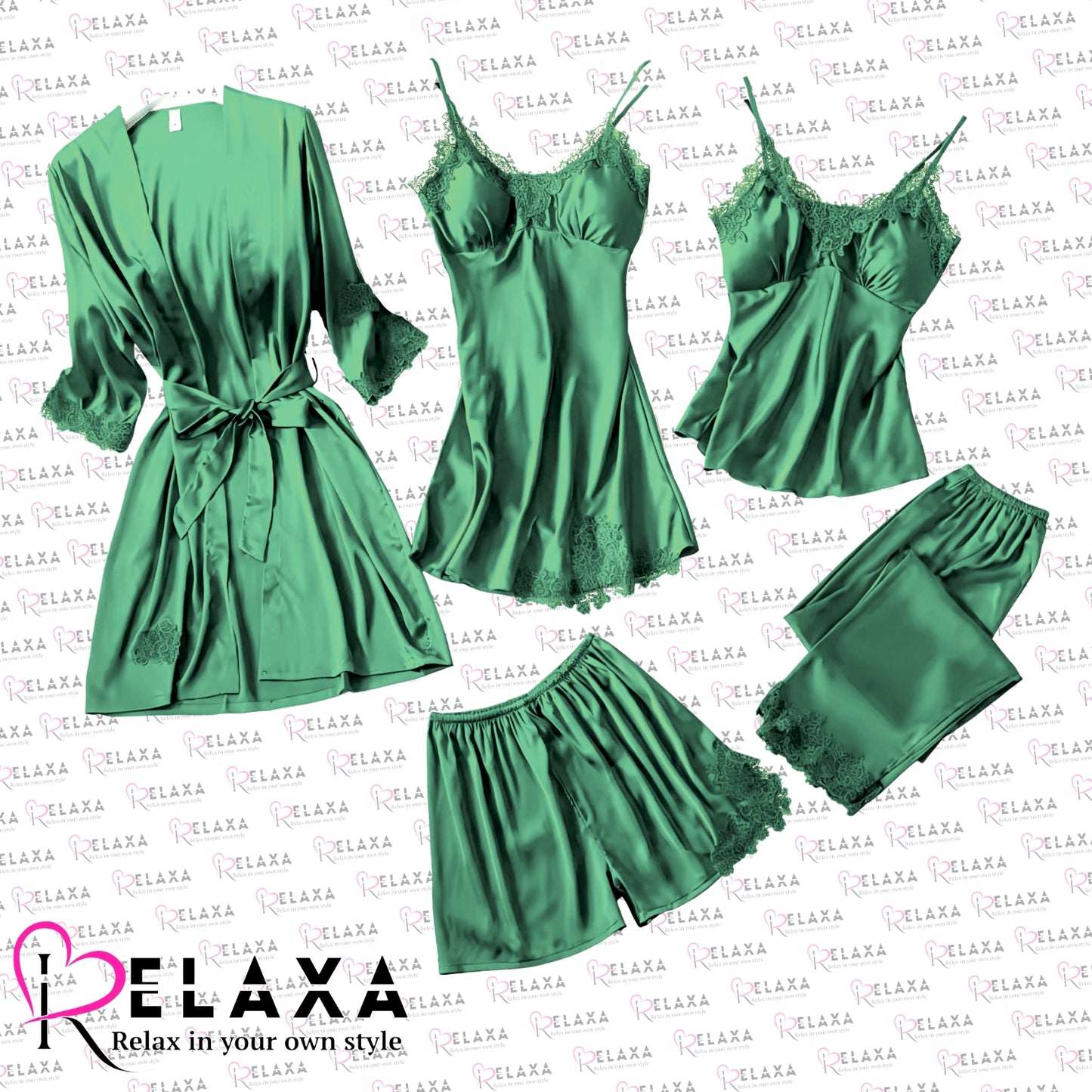 Relaxa Premium Branded Quality 5 Piece Silky Nighty Set