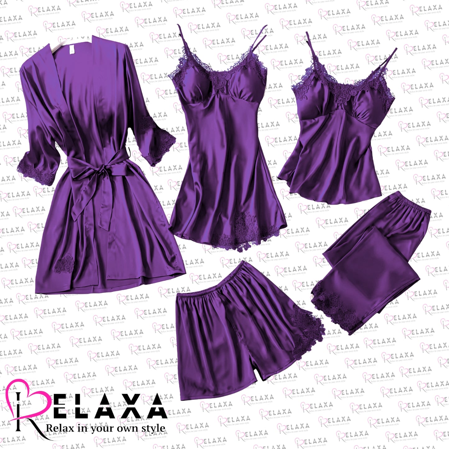 Relaxa Premium Branded Quality 5 Piece Silky Nighty Set