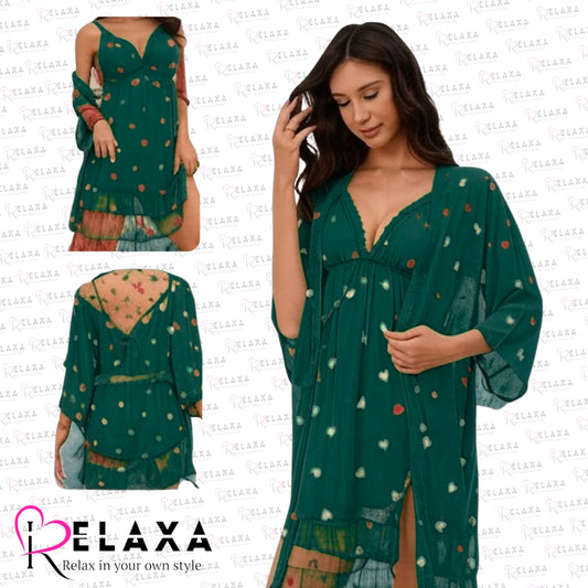 Relaxa Heart Print Thai Stuff Two Pice  Nighty