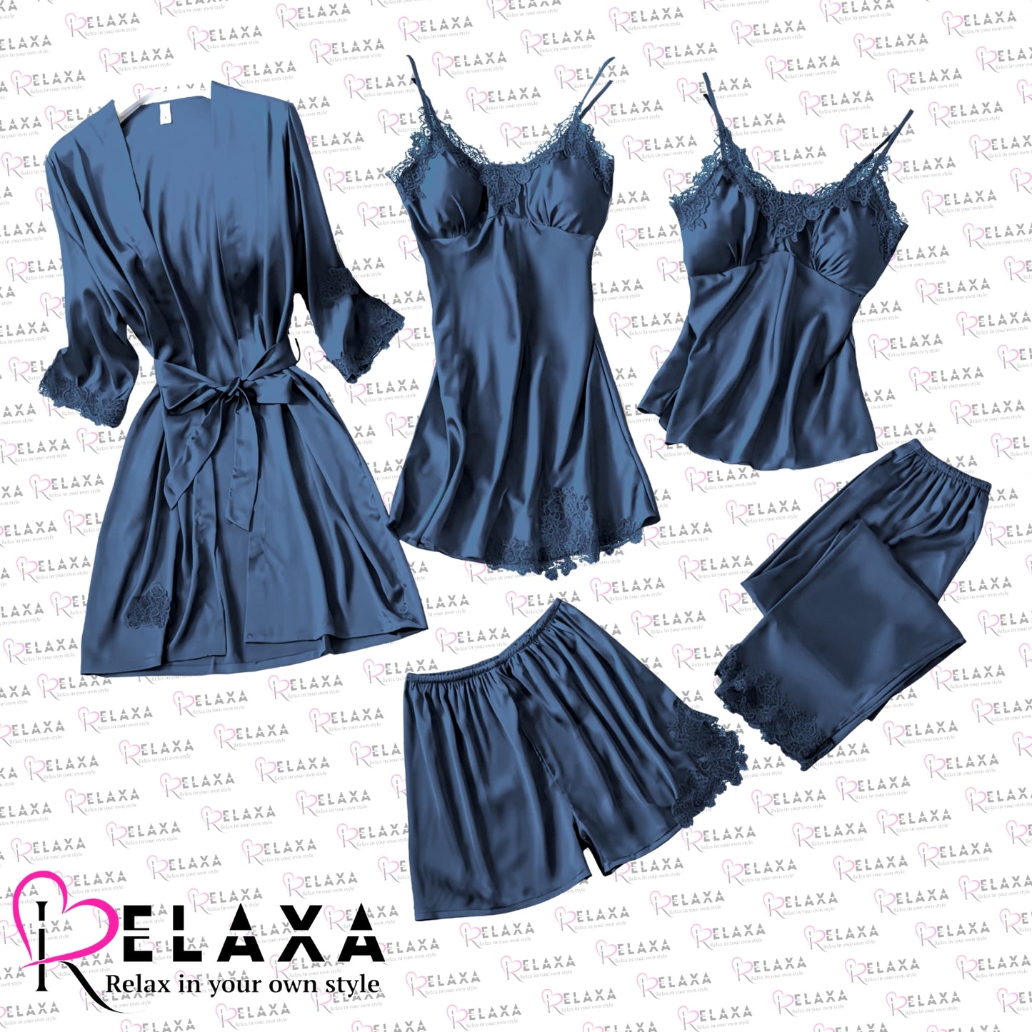Relaxa Premium Branded Quality 5 Piece Silky Nighty Set