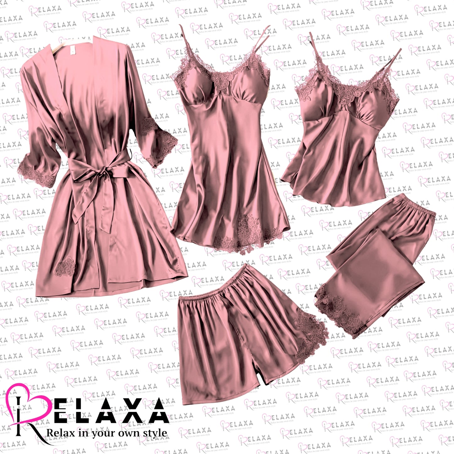 Relaxa Premium Branded Quality 5 Piece Silky Nighty Set