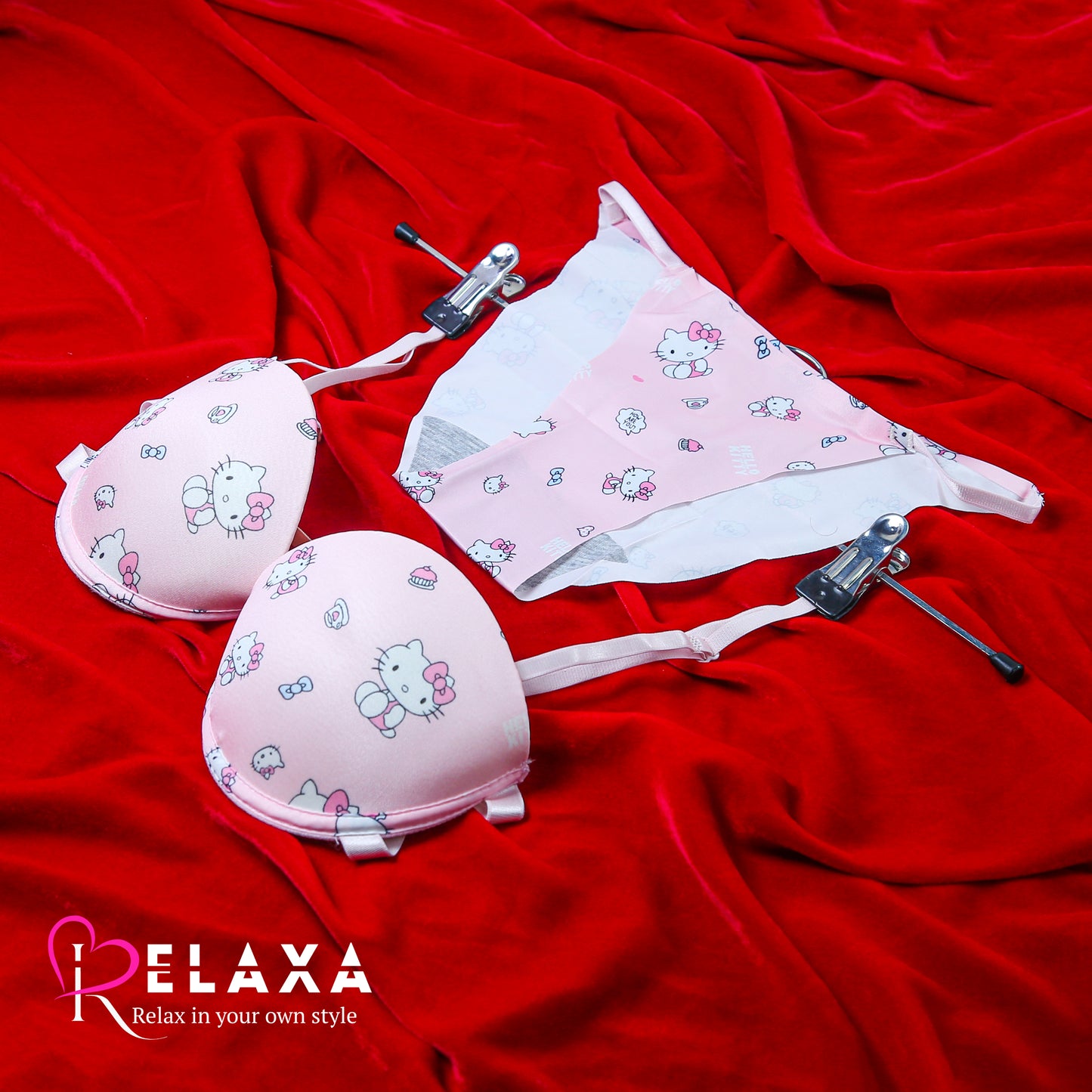 Cartoon Printed Bra Set With Transparent Straps