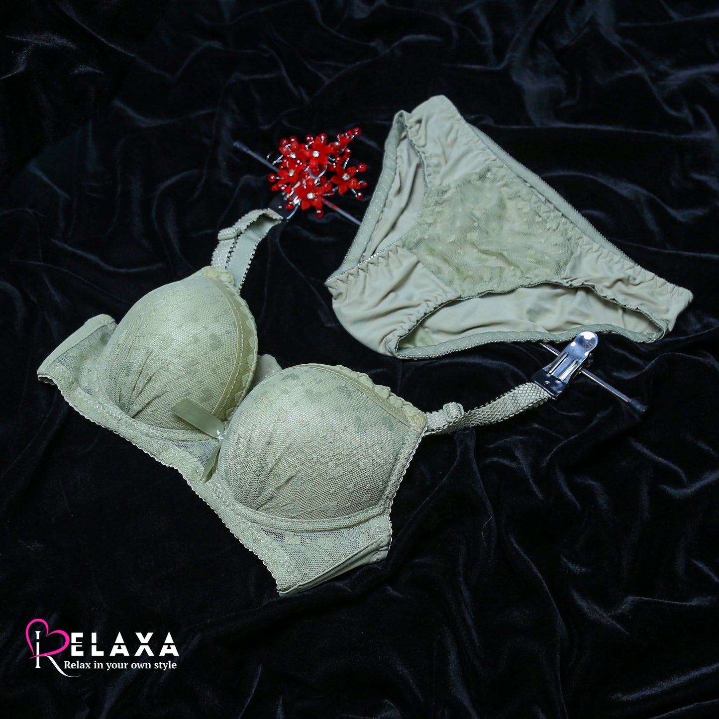 Heart Net Thin pad Bra Panty Set (Branded)