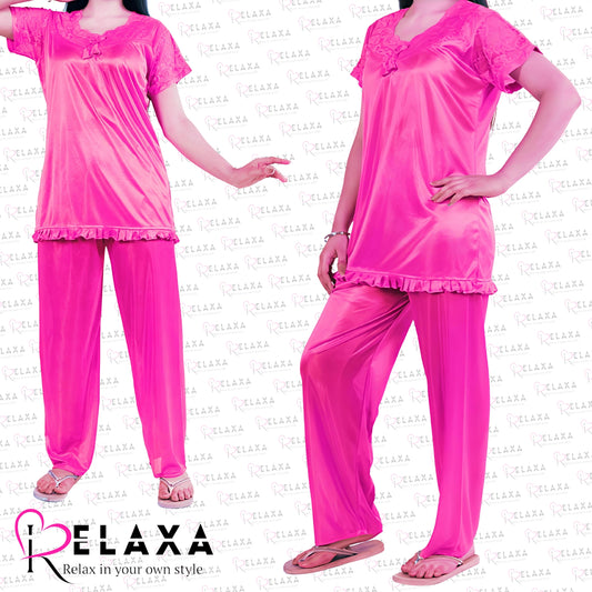 Relaxa Silky Pink Half Pajama Night Suit