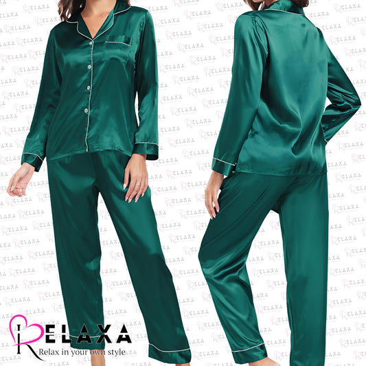 Relaxa Silky Royal Green Pajama PJ Night Suit