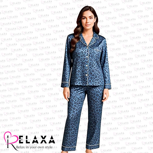 Blue Leopard Print Women Night PJ Set (China Import)