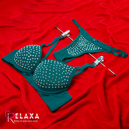 Seamless Stone Beaded Thinpad Bra Set