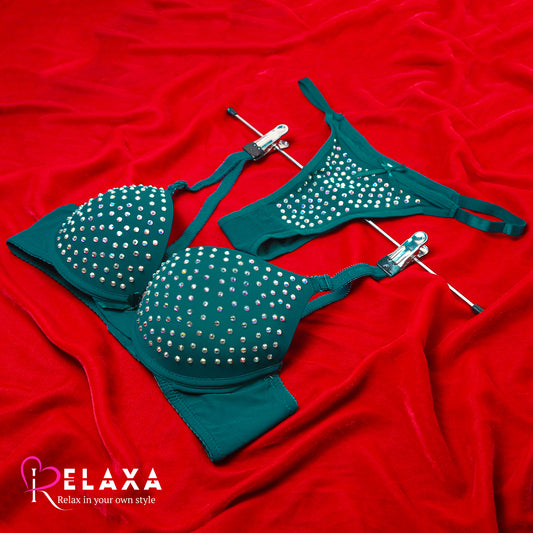 Seamless Stone Beaded Thinpad Bra Set