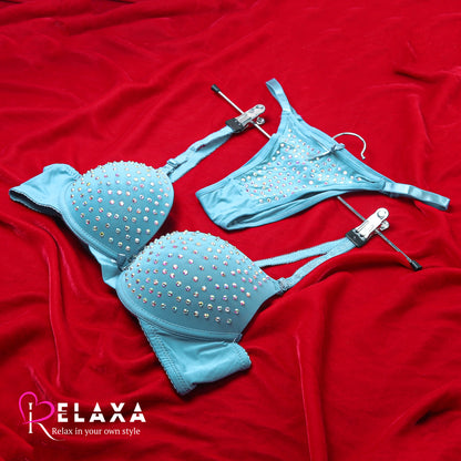 Seamless Stone Beaded Thinpad Bra Set