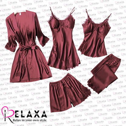 Relaxa Premium Branded Quality 5 Piece Silky Nighty Set