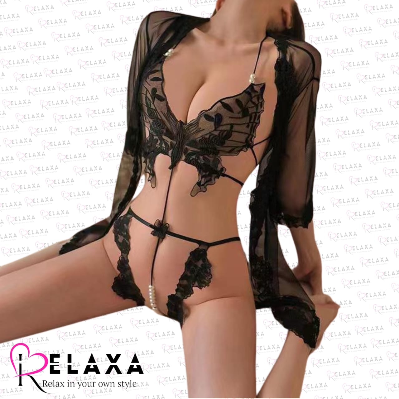 Realaxa Three Piece Floral Net Beaded Strap Gown Bikni Set