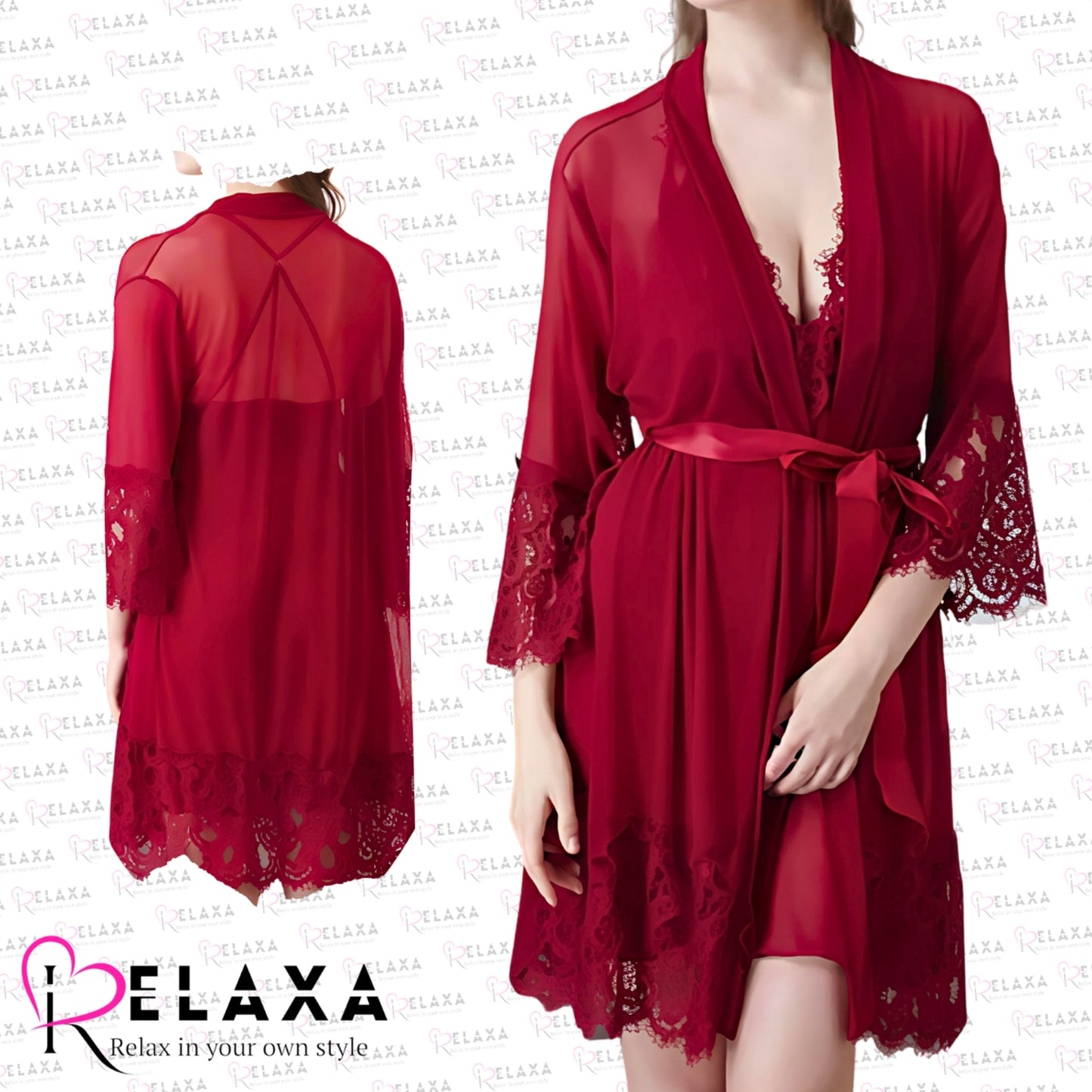Relaxa Stylish Red Net Nighty Three Piece (Branded)