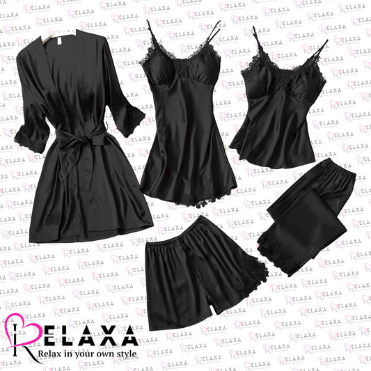 Relaxa Premium Branded Quality 5 Piece Silky Nighty Set
