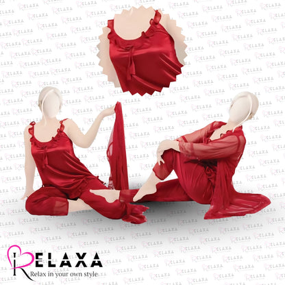 Relaxa 3pc Premium Nighty With Net Gown