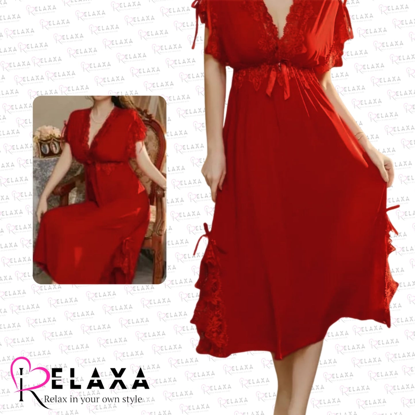 Relaxa Stylish Silk Nighty Gown [ Branded]