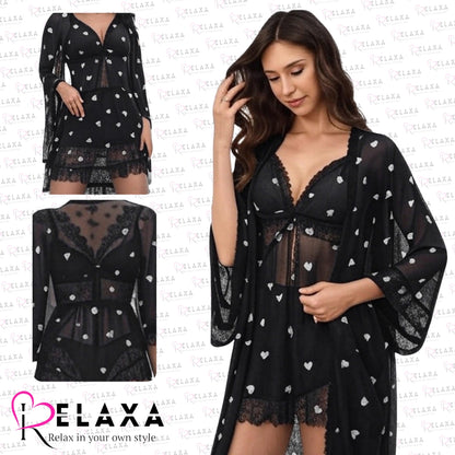 Relaxa Heart Print Thai Stuff Two Pice  Nighty
