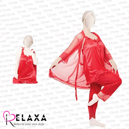 Relaxa 3pc Premium Nighty With Net Gown