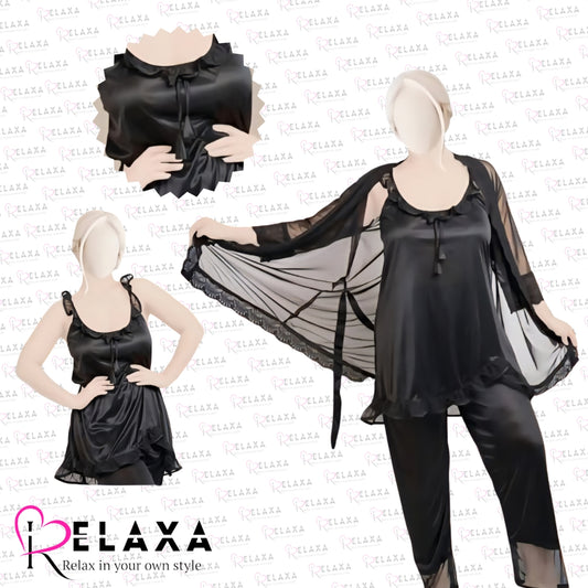 Relaxa 3pc Premium Nighty With Net Gown