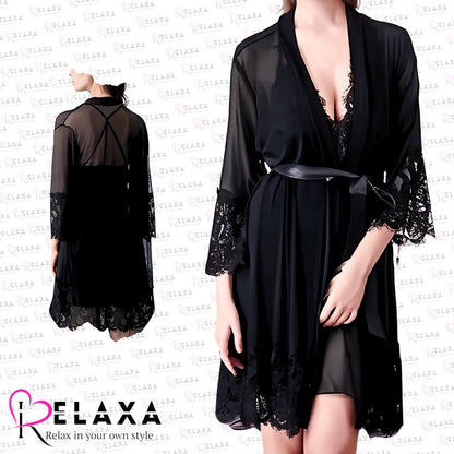 Relaxa Stylish Red Net Nighty Three Piece (Branded)