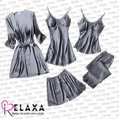 Relaxa Premium Branded Quality 5 Piece Silky Nighty Set