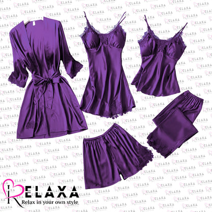 Relaxa Premium Branded Quality 5 Piece Silky Nighty Set