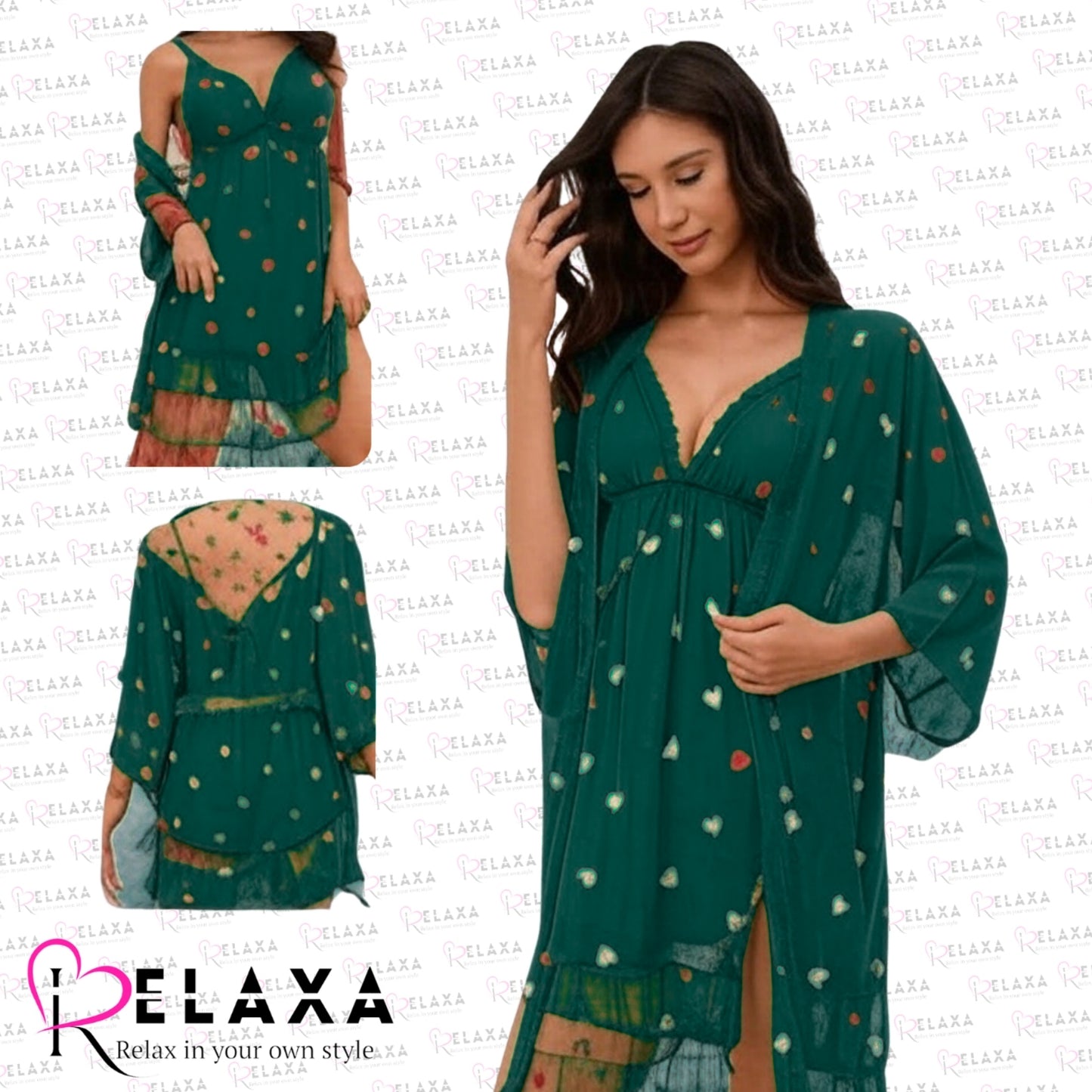 Relaxa Heart Print Thai Stuff Two Pice  Nighty