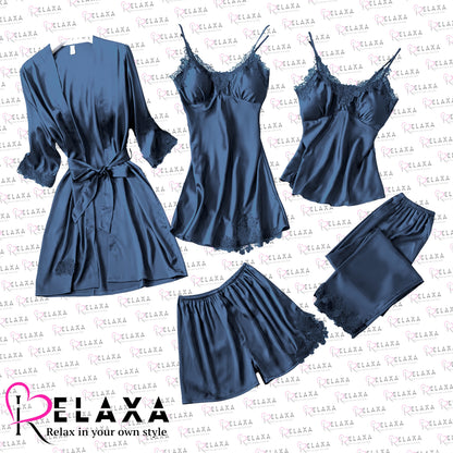 Relaxa Premium Branded Quality 5 Piece Silky Nighty Set