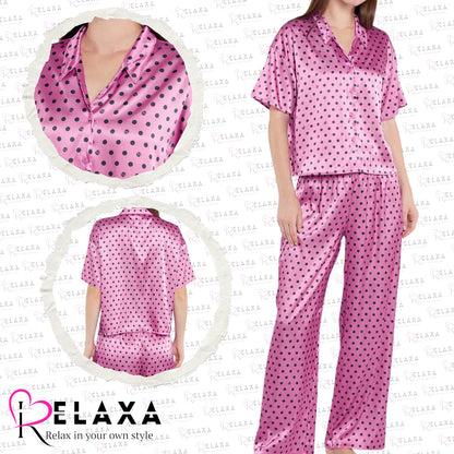Relaxa Silky Baby Pink Dotted Pajama PJ Night Suit