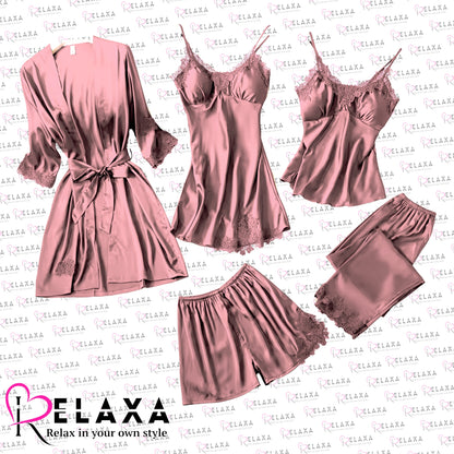 Relaxa Premium Branded Quality 5 Piece Silky Nighty Set