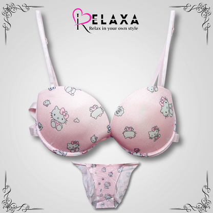 Cartoon Printed Bra Set With Transparent Straps