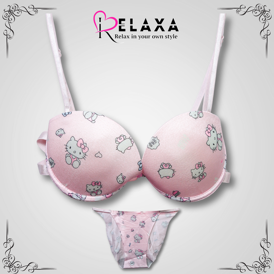 Cartoon Printed Bra Set With Transparent Straps
