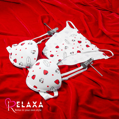 Cartoon Printed Bra Set With Transparent Straps