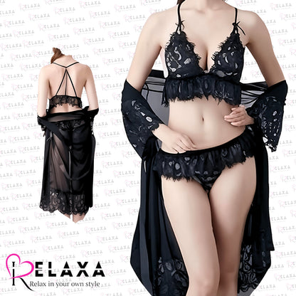 Relaxa Stylish Red Net Nighty Three Piece (Branded)