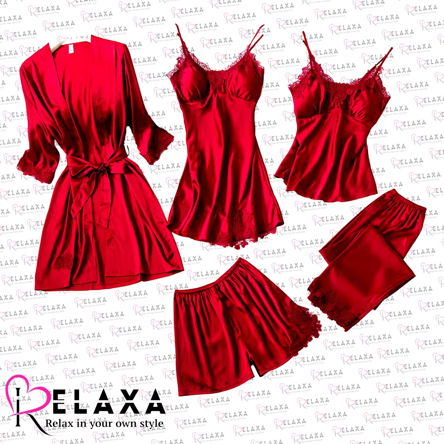 Relaxa Premium Branded Quality 5 Piece Silky Nighty Set
