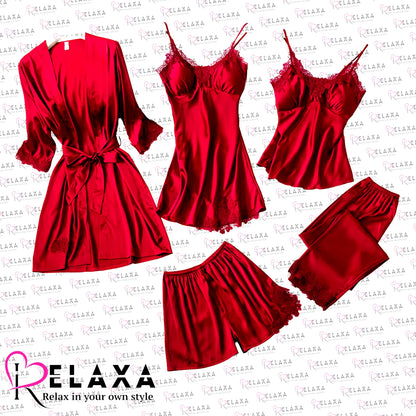 Relaxa Premium Branded Quality 5 Piece Silky Nighty Set