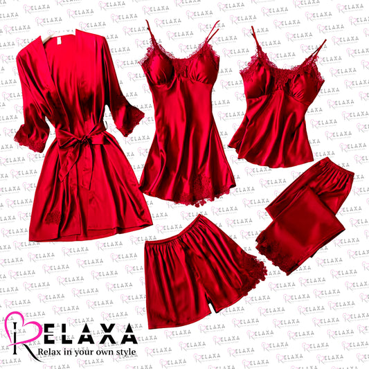 Relaxa Premium Branded Quality 5 Piece Silky Nighty Set