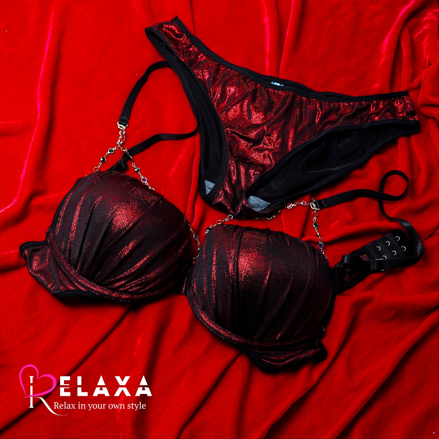 Shiny Pushup Bra Chain Strap Set