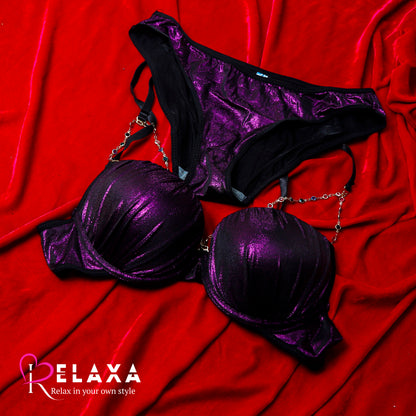 Shiny Pushup Bra Chain Strap Set